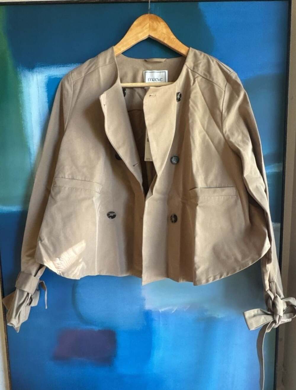 Maeve Double-Breasted Cropped Trench Jacket Size S Sand Khaki